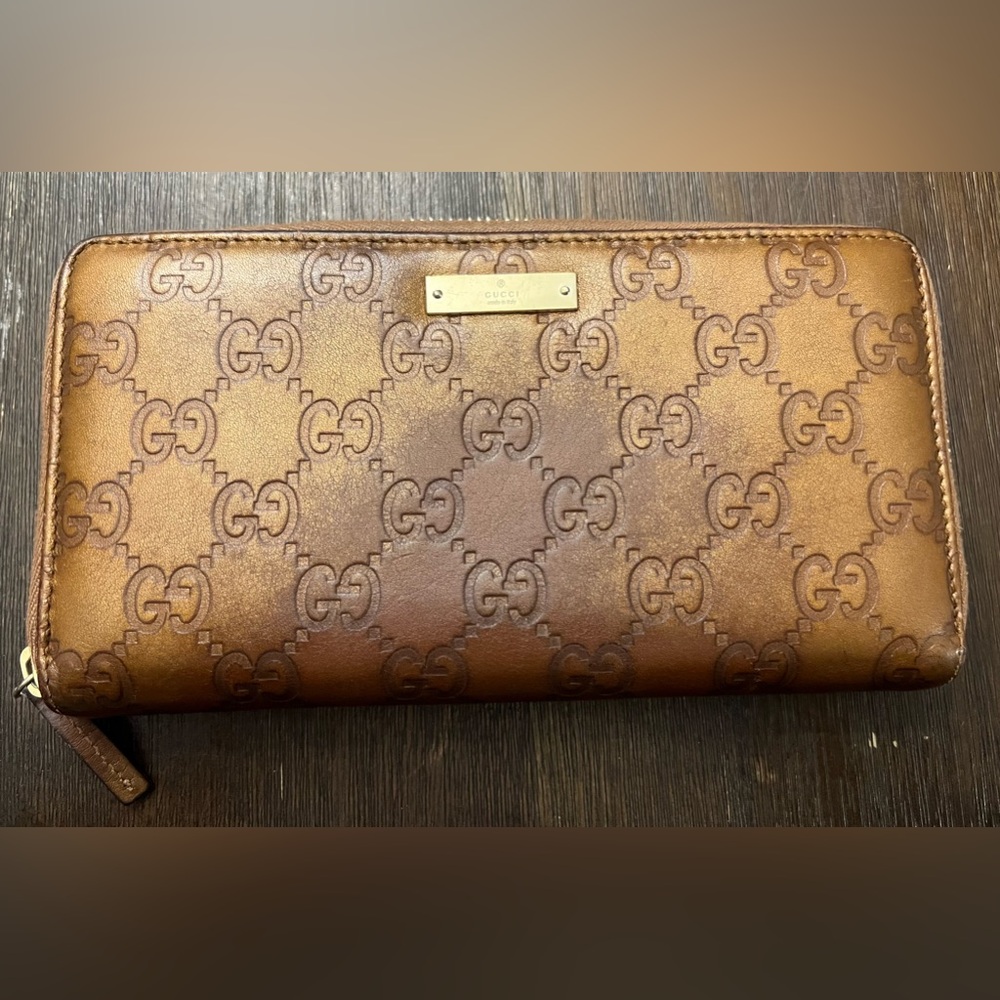Pre-loved Authentic GUCCI Guccissima Brown Long Zippy Zip Around Wallet